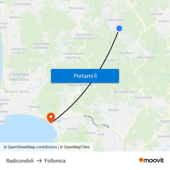 Radicondoli to Follonica map