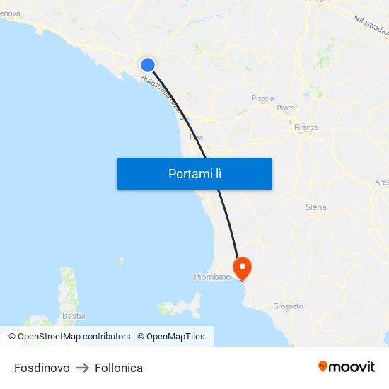 Fosdinovo to Follonica map