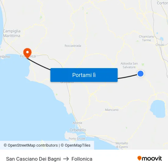 San Casciano Dei Bagni to Follonica map