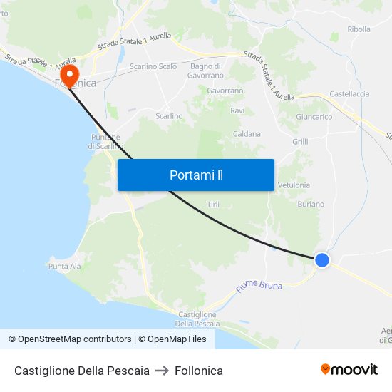 Castiglione Della Pescaia to Follonica map