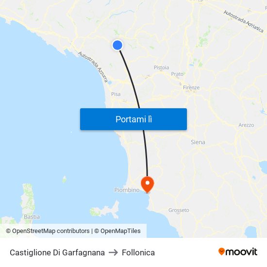 Castiglione Di Garfagnana to Follonica map