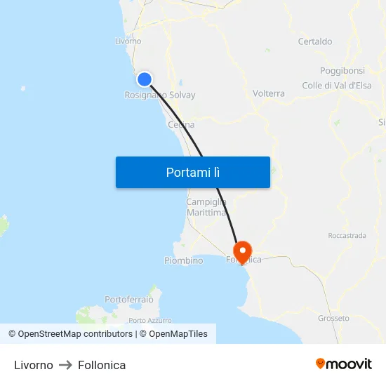 Livorno to Follonica map