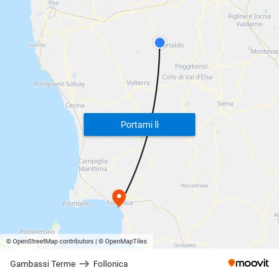 Gambassi Terme to Follonica map