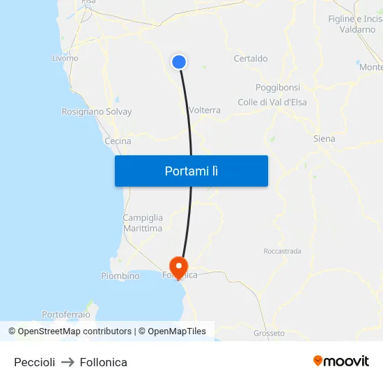 Peccioli to Follonica map