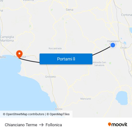 Chianciano Terme to Follonica map