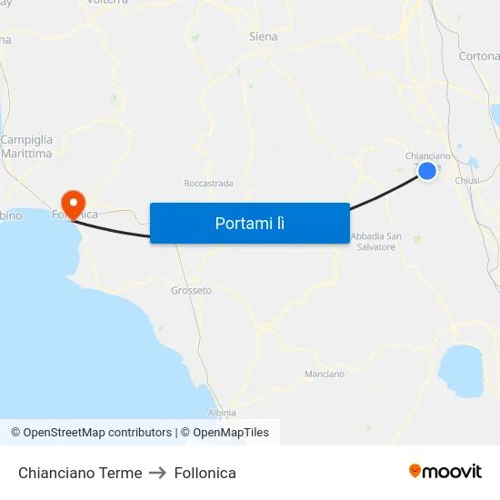 Chianciano Terme to Follonica map
