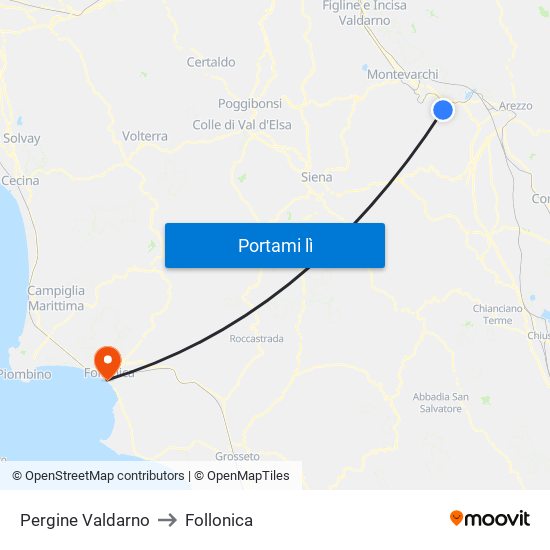 Pergine Valdarno to Follonica map