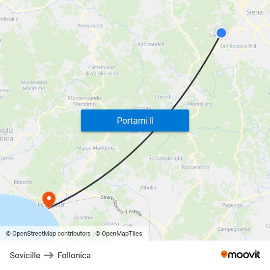 Sovicille to Follonica map