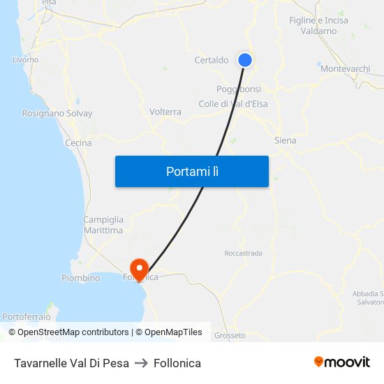 Tavarnelle Val Di Pesa to Follonica map