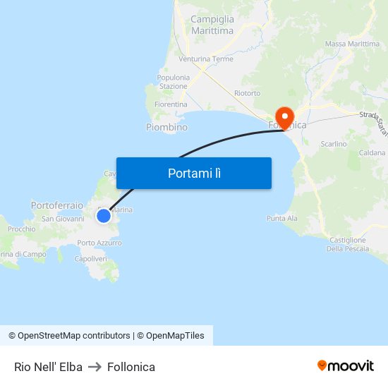 Rio Nell' Elba to Follonica map