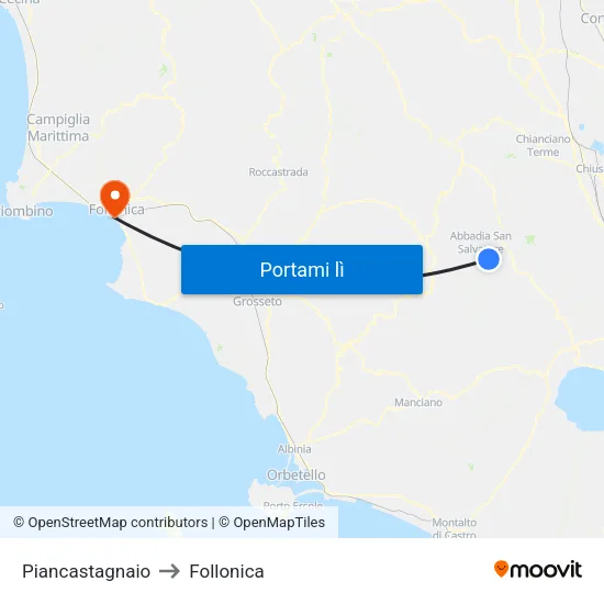 Piancastagnaio to Follonica map