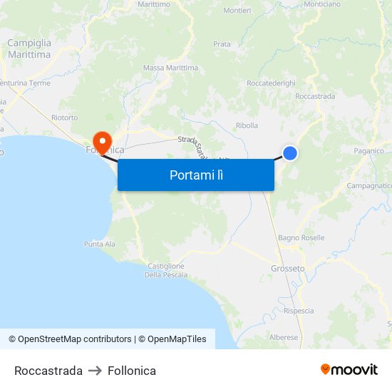 Roccastrada to Follonica map