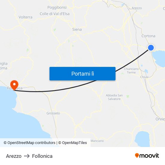 Arezzo to Follonica map