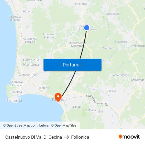 Castelnuovo Di Val Di Cecina to Follonica map