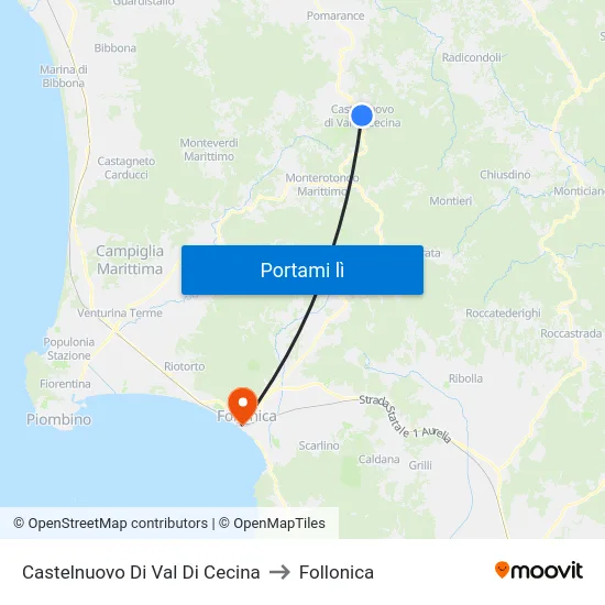 Castelnuovo Di Val Di Cecina to Follonica map