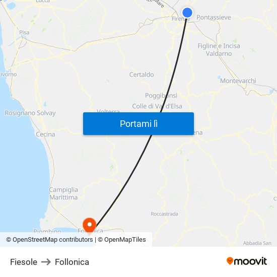 Fiesole to Follonica map