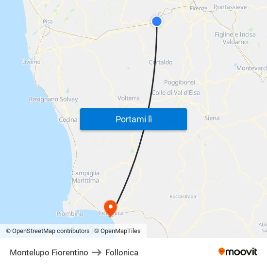 Montelupo Fiorentino to Follonica map