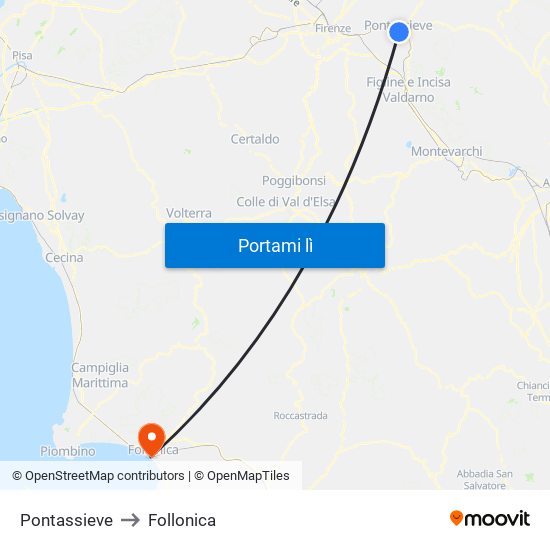 Pontassieve to Follonica map