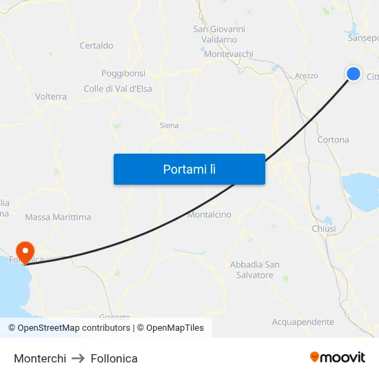 Monterchi to Follonica map