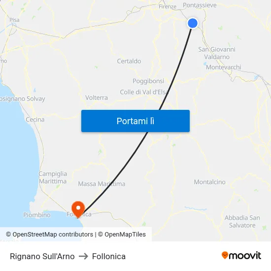 Rignano Sull'Arno to Follonica map