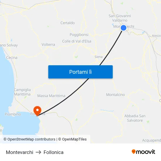 Montevarchi to Follonica map