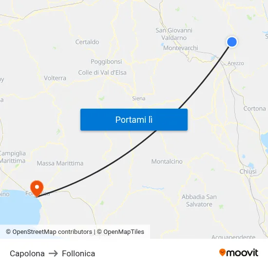 Capolona to Follonica map