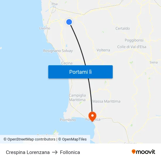 Crespina Lorenzana to Follonica map