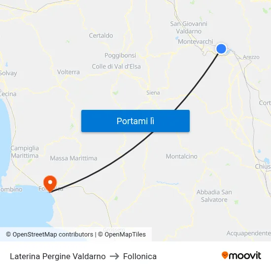 Laterina Pergine Valdarno to Follonica map