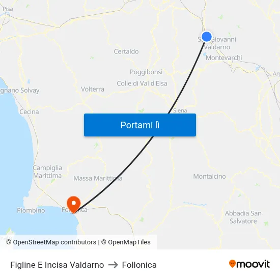 Figline E Incisa Valdarno to Follonica map