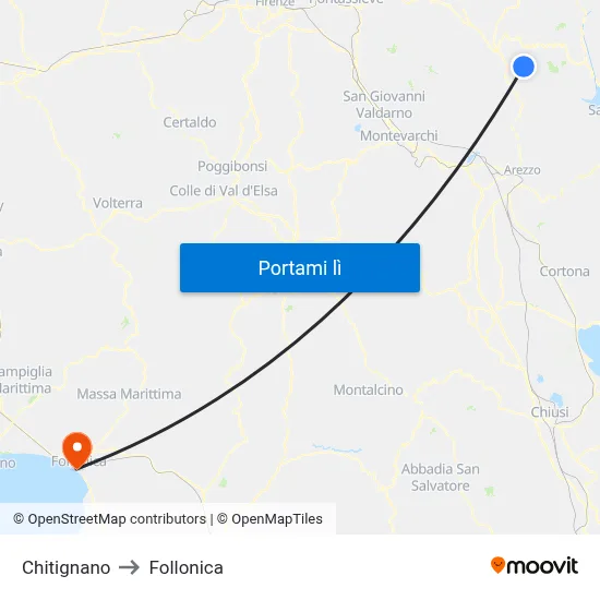 Chitignano to Follonica map