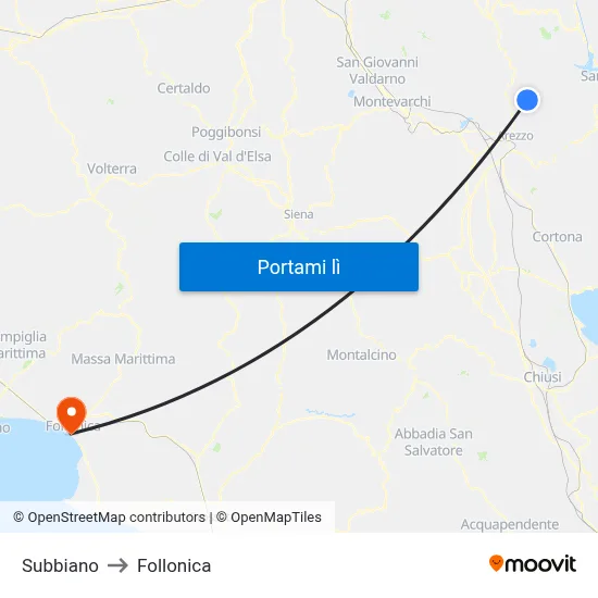 Subbiano to Follonica map