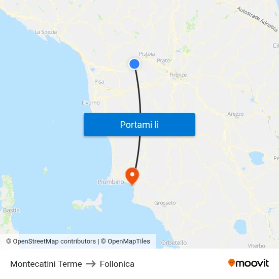 Montecatini Terme to Follonica map
