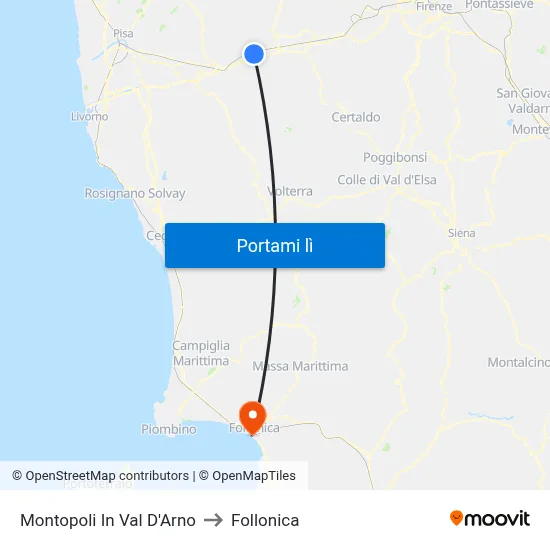 Montopoli In Val D'Arno to Follonica map