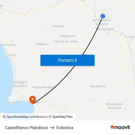 Castelfranco Piandiscò to Follonica map