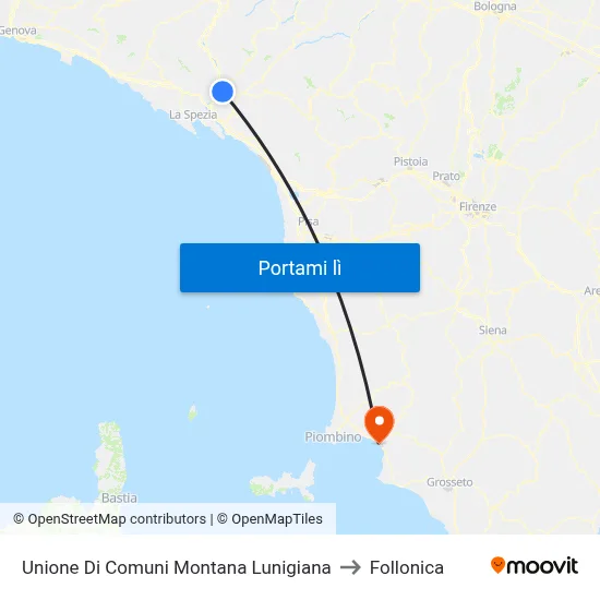 Unione Di Comuni Montana Lunigiana to Follonica map