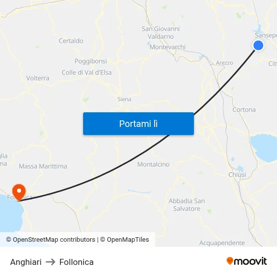 Anghiari to Follonica map