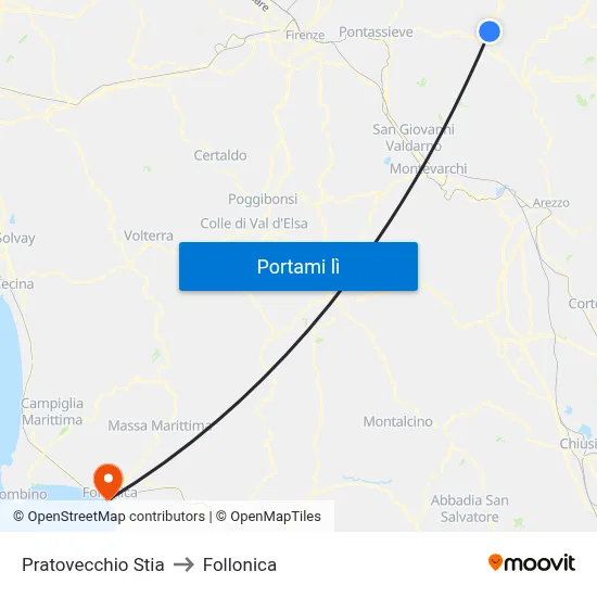 Pratovecchio Stia to Follonica map