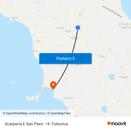 Scarperia E San Piero to Follonica map