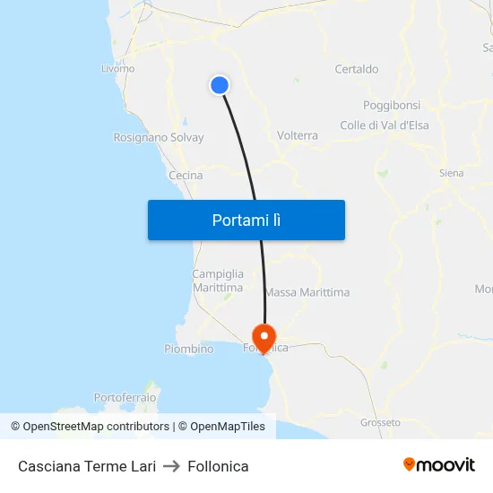 Casciana Terme Lari to Follonica map