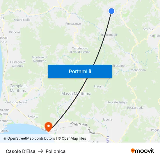 Casole D'Elsa to Follonica map