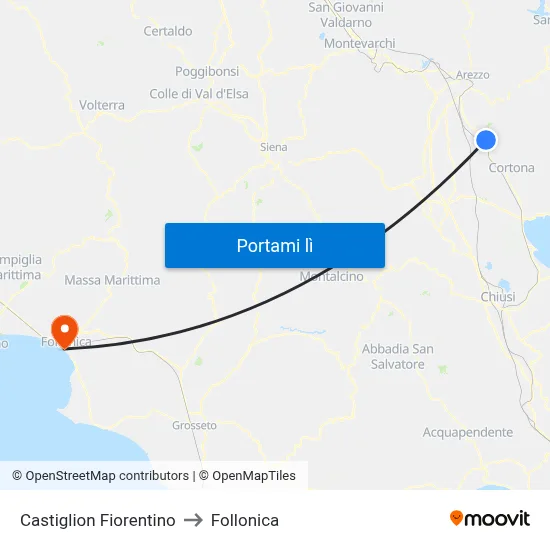 Castiglion Fiorentino to Follonica map