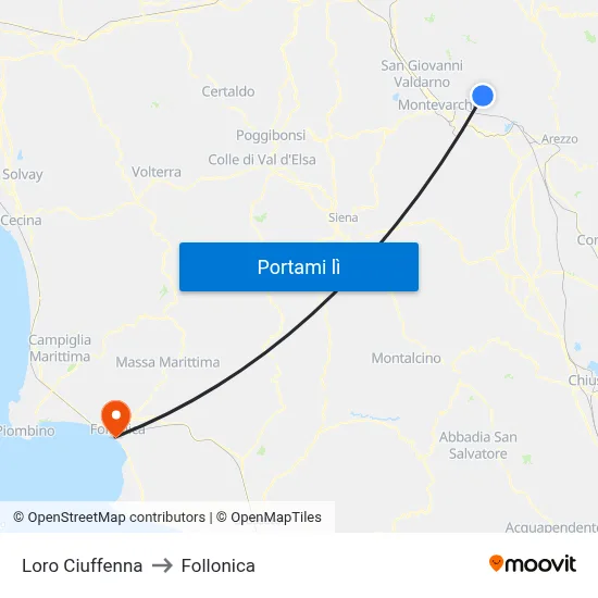Loro Ciuffenna to Follonica map