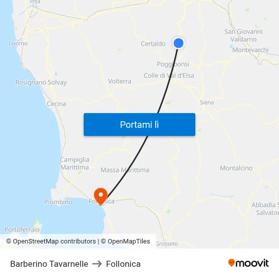 Barberino Tavarnelle to Follonica map