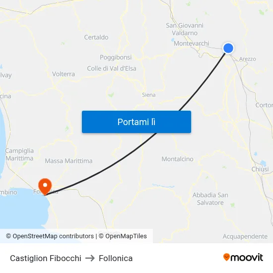 Castiglion Fibocchi to Follonica map