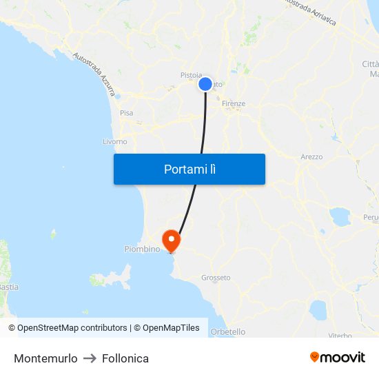 Montemurlo to Follonica map