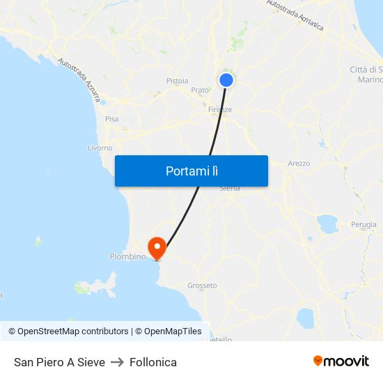 San Piero A Sieve to Follonica map