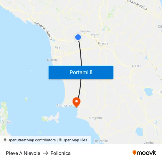 Pieve A Nievole to Follonica map
