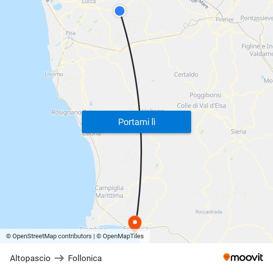 Altopascio to Follonica map