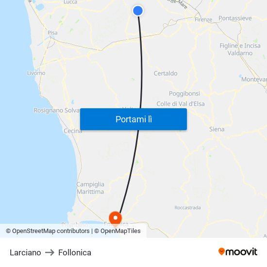 Larciano to Follonica map