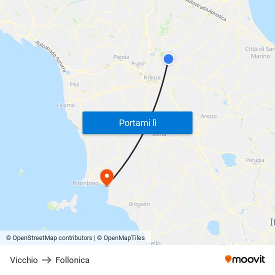 Vicchio to Follonica map
